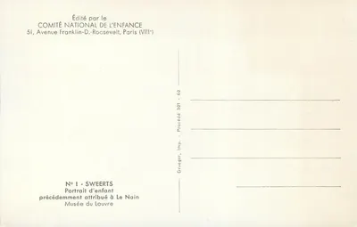 Porträt eines Kindes — Le Nain — Veröffentlicht vom COMITÉ NATIONAL DE L'ENFANCE, Paris — Rückseite