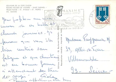 Souvenir Côte d'Azur — Czerwone skały Esterelu, Saint-Raphaël, Fréjus, plaża, St. Tropez, St. Aygulf — Wydawnictwo S.E.P.T. - 35, Boulevard Gorbella — Rewers