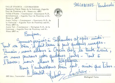Valle d'Aosta - Courmayeur - Santuário N.D. da Guerra e Monte Bianco m. 4807 — Verso