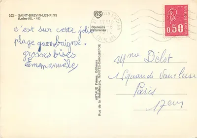 Saint-Brevin-les-Pins — Strand, Boot nach Saint-Nazaire, Kirche und Bassin — Artaud Frères, Nantes — Rückseite