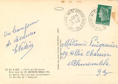 Vale do Aveyron — Região de St-Antonin-Noble-Val — Société des cartes Postales APA-POUX — Verso