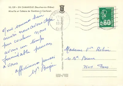 Camargue (Bouches-du-Rhône) — Mireille et Cabane de Gardians à Cacharel — Éditions Naturelles — Verso