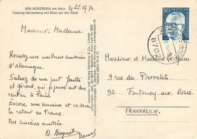 Fortaleza Marienberg — Würzburg no rio Main — Fabricante e editor Schöning & Co. Lübeck — Verso