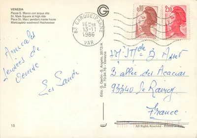 Wenecja — Plac św. Marka podczas przypływu — Wyd. Carqueïpane nr 18 — Rewers