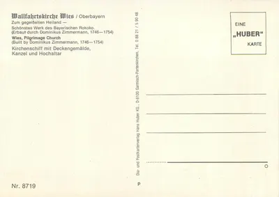 Kościół Wielkiej Wizyty Wies — Oberbayern — wydawca Huber, nr 8719 — Rewers