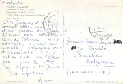 Pollensa (Mallorca) — rua típica com calvário em segundo plano — J. Puig-Ferrán, série II n°3074 — Verso
