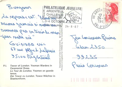 Toren van Londen — Yeoman Warders in Ceremonieel Uniform — Gedrukt in Engeland voor HMSO door The Campfield Press — Achterkant