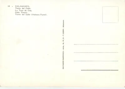 SALAMANCA — Torre del Gallo — Salvador Barrueco, Avilla, 34, 6º, B - T. 223690 — Verso