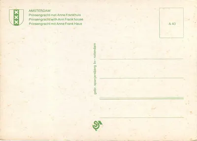 Amsterdam — Prinsengracht z domem Anny Frank — wydawca Spanjersberg — Rewers