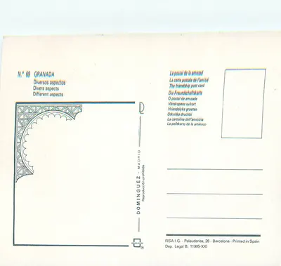 Alhambra. Alcazaba — Dziedziniec Arrayanes — Kaplica Królewska. Groby Królewskie — Granada — Dominguez, nr 09 — Rewers