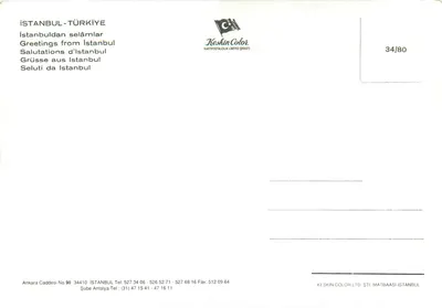 Istambul — Taksim Abidesi, Sultanahmet Camii, Kiz Kulesi, Boğazici Rumelihisar — Keskin Color, n°34/80 — Verso