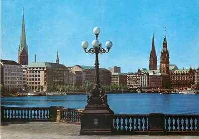 Hamburgo — Vista da Lombardsbrücke sobre o lago interior Alster — A.L. Postkarten-Verlag Hamburg