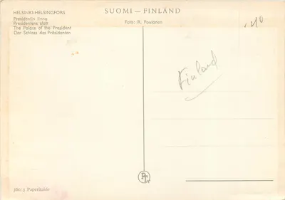 Pałac Prezydenta — Helsinki — Wydawca R. Poutanen, nr 360/3 — Rewers