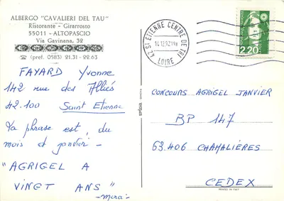 Albergo 'Cavalieri del Tau' — Girarrosto — wydruk w Włoszech — Rewers