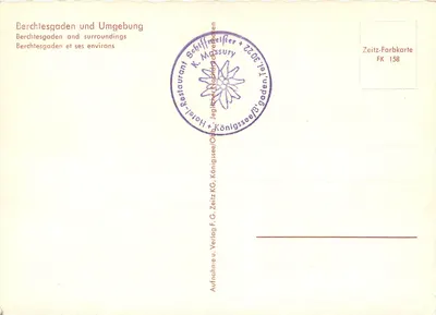 Berchtesgaden i jego otoczenie — Z ZIEMI BERCHTESGADEN — wydawca Zeitz-Farbkarpte FK 158 — Rewers