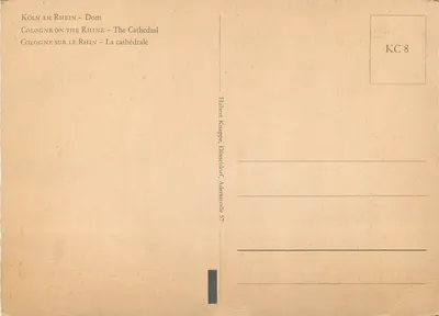 Cologne am Rhein — Catedral — Hubert Kamppe, Düsseldorf, Adersstraße 57 — Verso