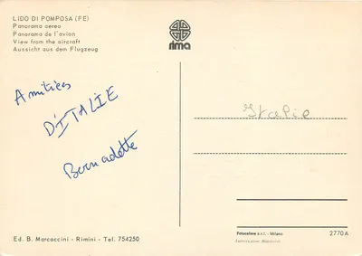 Lido di Pomposa (FE) — widok z lotu ptaka — Wyd. B. Marcaccini, Rimini — Rewers