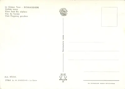 Cinque Terre - Riomaggiore — vista aérea — editor M. Ginocchio, La Spezia, n° 37864 — Verso
