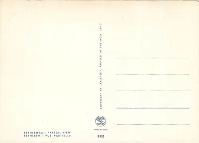 Bethlehem — Deelvisie in het Heilige Land — uitgever Palphot, n° 8302 — Achterkant