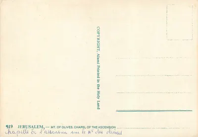 Capela da Ascensão — Monte dos Oliveiros — Jerusalém — Editor Alami, n° 519 — Verso