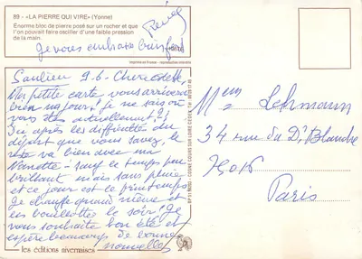 A Pedra que gira — Yonne — Edições Nivernaises — Verso