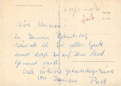 Bad Peterstal no Schwarzwald — vista panorâmica — Hans Andres Verlag, Schw 8323 — Verso