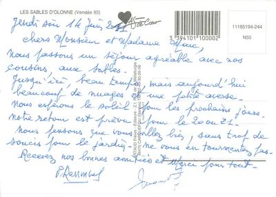 Les Sables d'Olonne — panoramiczny widok portu, plaży i wieży — Artaud Frères, nr 50 — Rewers