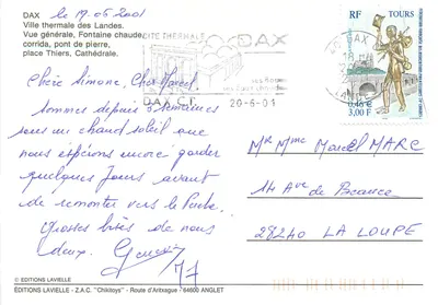 DAX - LANDES — Ogólny widok, źródło wodne, corrida, most kamienno-betonowy, katedra — Wydawnictwo Lavielle — Rewers