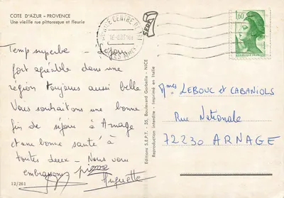 Côte d'Azur - Provence — Een oude pittoreske en bloeiende straat — Editions S.E.P.T. n°12/261 — Achterkant