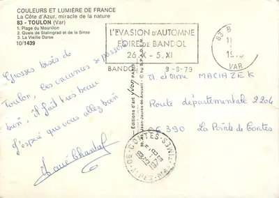 Toulon — Port i plaże — Wydawnictwo Sztuki Jean-Jaurès-94, nr 10/1439 — Rewers