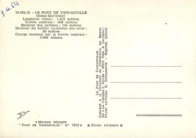 Ponte de Tancarville — Seine-Maritime — Ed. La Cigogne n° 7013 — Verso