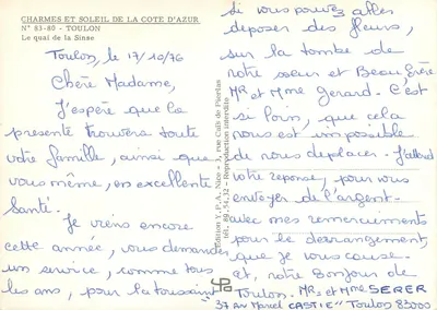 De kade van de Sinse — Toulon — Uitgave Y.P.A. Nice — Achterkant