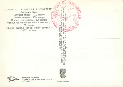 Ponte de Tancarville — Seine-Maritime — Éd. « La Cigogne », Rouen, N° 7013 — Verso