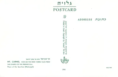 MT. CARMEL — Widok na dolinę Emek Yizreel z kościoła proroka Eliasza (Muhraqah) — Wydawca: 'Istanol', n° 586 — Rewers