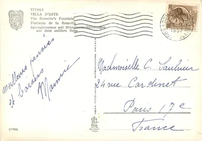 Bilhete postal moderno Villa d'Este Tivoli Fontana della Rometta — Verso