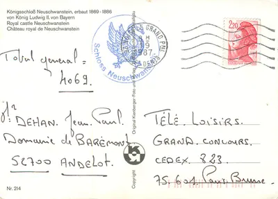 Castelo de Neuschwanstein — editor Kienberger, n° 214 — Verso