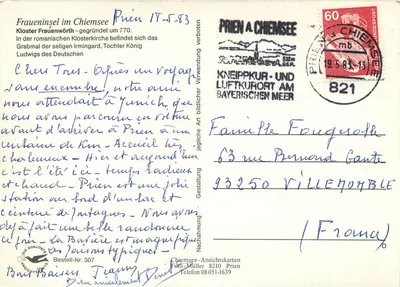 Frauenchiemsee — ilha com igreja e barco — Chiemsee-Ansichtskarten Fero-Müller — Verso