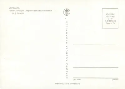 Pomnik Fryderyka Chopina w parku Łazienkowskim — Warszawa — Agencja Wydawnicza — Rewers