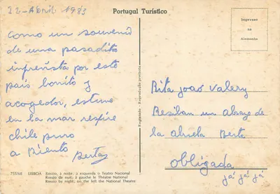 Lisbona w nocy — Teatro Nacional po lewej — wydawca Portugal Turístico, nr 755/68 — Rewers