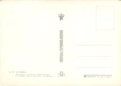 El Escorial — vista geral, basílica, fachada principal — Editorial Patrimonio Nacional, N° 79 — Verso