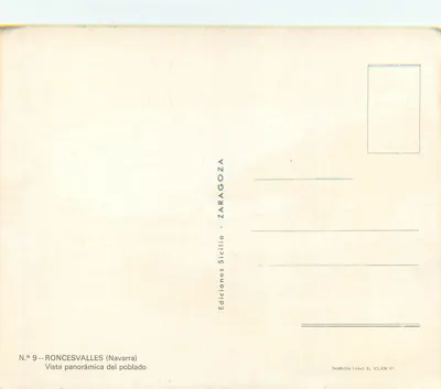 Roncesvalles (Navarre) — Vista panorâmica do vilarejo — Éditions Sicilia - Zaragoza, n°9 — Verso