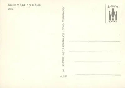 Mainz nad Rynem — Katedra — JOHANN HINKEL VERLAG, nr 587 — Rewers