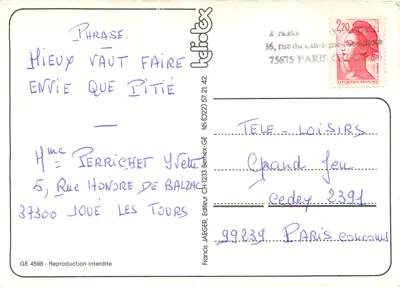 Genève — vue panoramique et marché — éditeur Francis JAEGER, n° GE 4598 — Verso