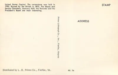 United States Capitol — Ansicht des Daches — Prince Lithograph Co., Inc., PE-74 — Rückseite