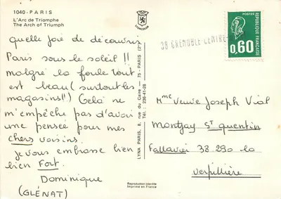 Arc de Triomphe — Paryż — wydawca LYNACOLOR, nr seryjny 1040 — Rewers