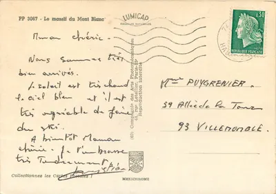Le massif du Mont Blanc — PP 3067 — éditeur LUMICAP — Verso