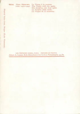 A Virgem com a maçã — Hans Memling (cerca de 1425-1494) — Les Éditions Nomis, Paris — Verso