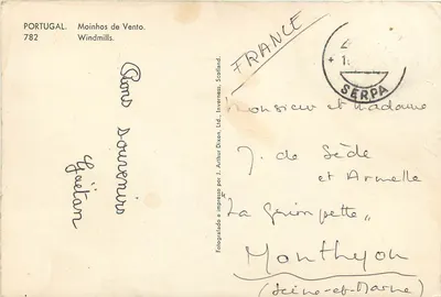 Moinhos de Vento — Portugal — editor J. Arthur Dixon, Ltd., Escócia, n° 782 — Verso