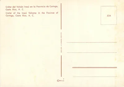 Crista do vulcão Irazú — Província de Cartago, Costa Rica — Codeca S.A. n° 534 — Verso