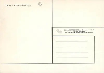 Crans-Montana — vista panorâmica invernal — Edição PERROCHET S.A. — Verso